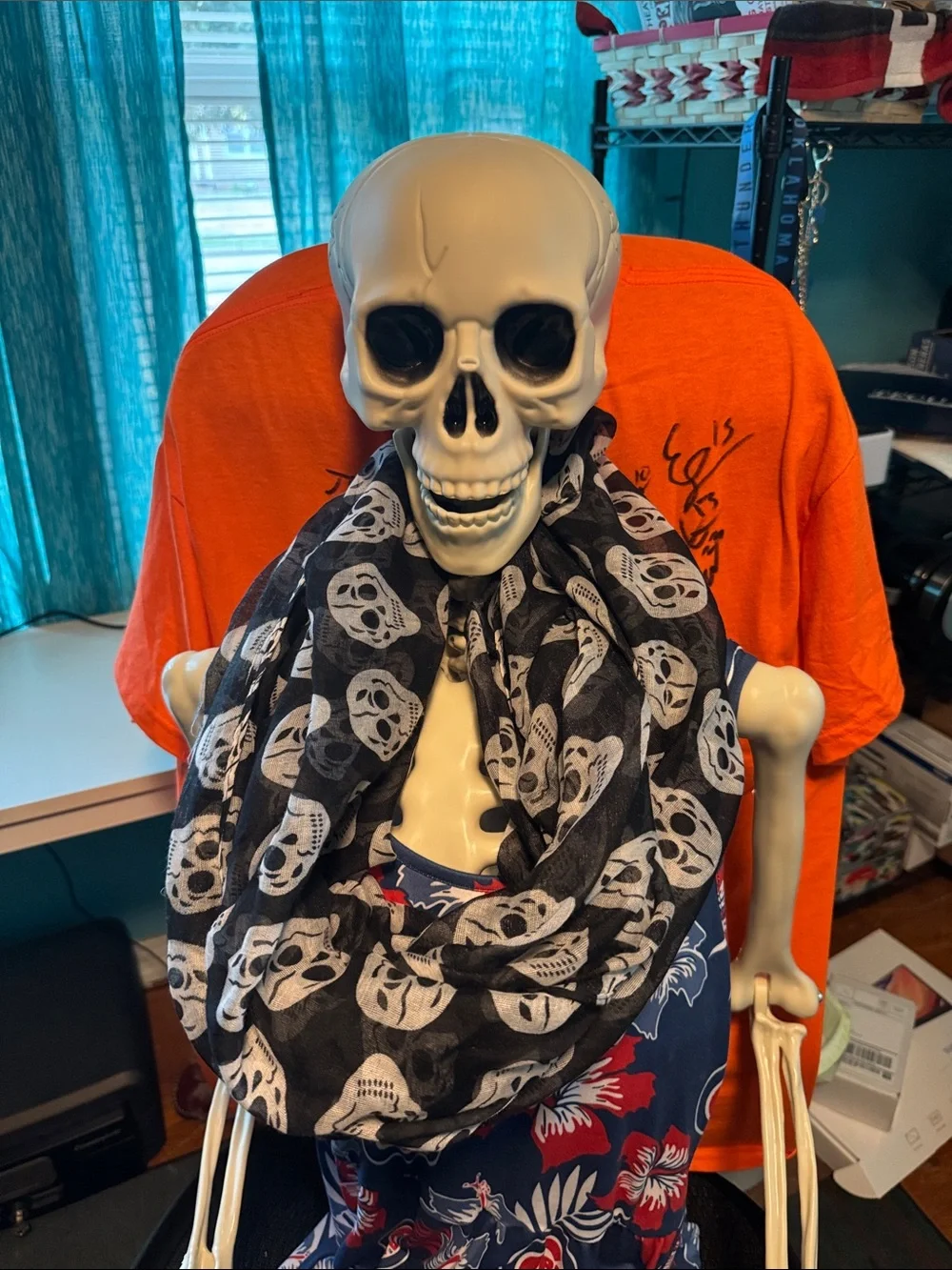 Black Skull Print Infinity Scarf - Unbranded